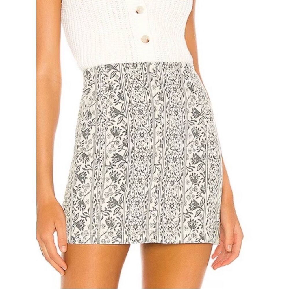 Free People Floral Stripe Mini Skirt Cream Gray Boho Cotton Blend Size 8